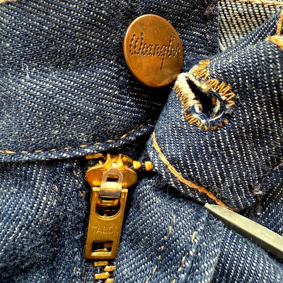 VTG Wranglers 70s Jeans Mens 38x30 Blue Denim Dark Wash Straight leg Western - Picture 2 of 9